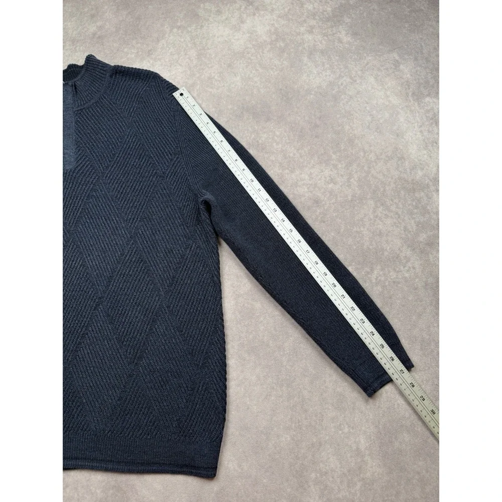 Tommy Bahama Mens XL Navy Blue Pima Cotton Diamond Knit 1/4 Zip Mock Sweater